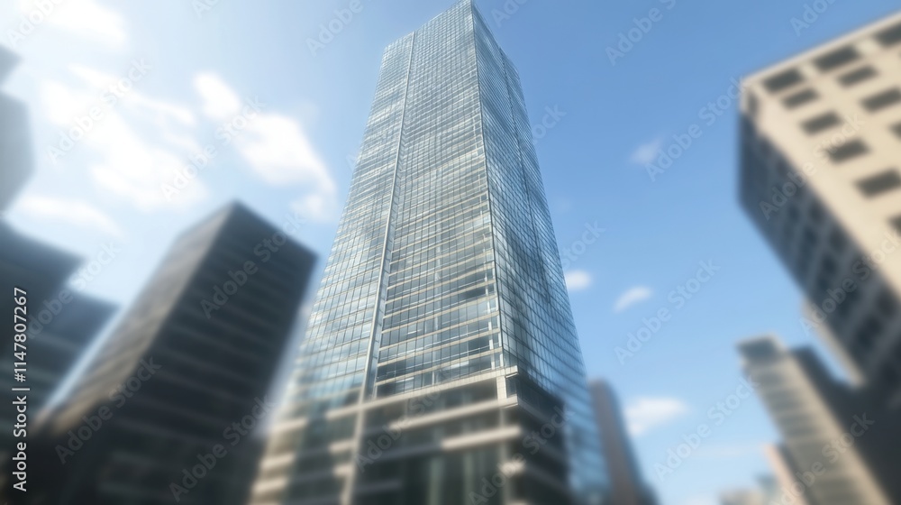 Obraz premium Low-angle view of a modern skyscraper in a city.