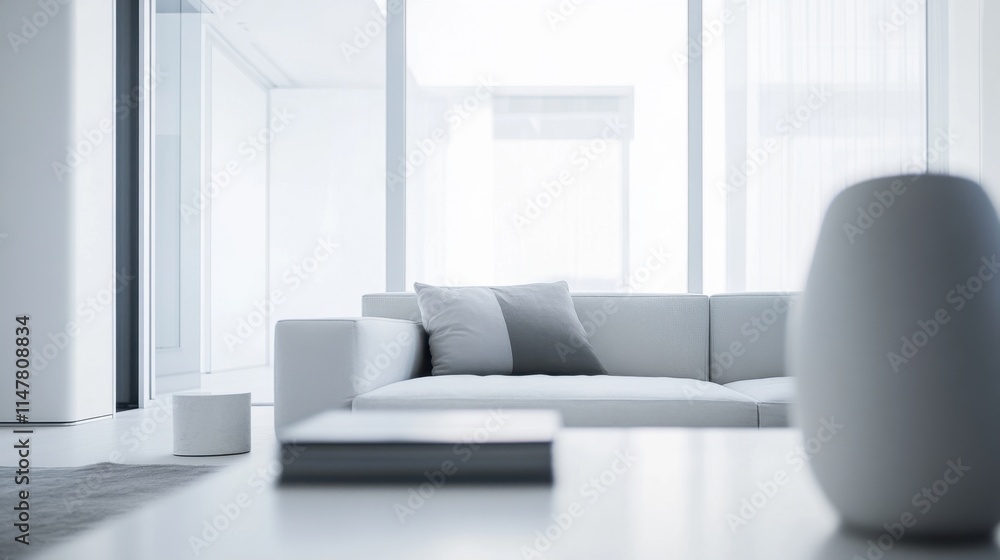 Fototapeta premium Minimalist modern living space with sleek, refined design. Featuring clean lines and soft tones
