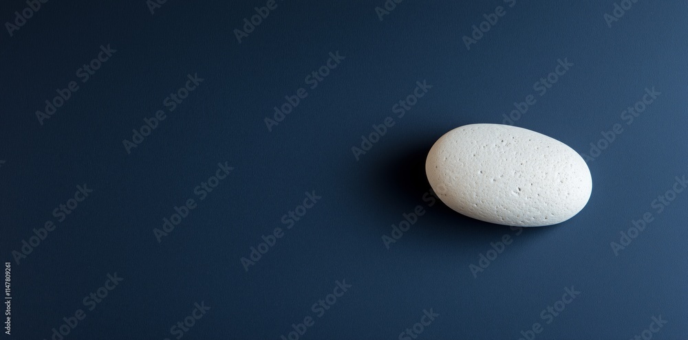 A minimalist composition of a single white pebble resting on a smooth, black surface. A minimalist composition of a single white pebble resting on a smooth, black surface.