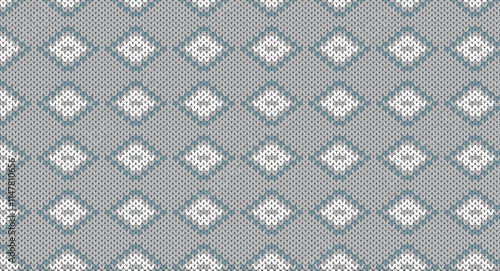 Geometric on grey knitted design, Festive Sweater Design. Seamless Knitted Pattern