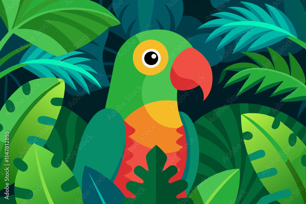 Fototapeta premium Parrot in Tropical Forest Green Color Vector Illustration