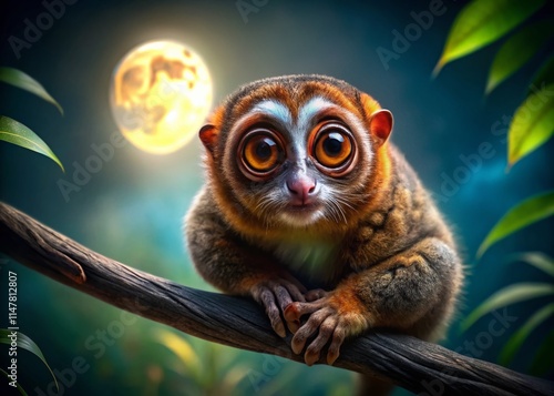 Curious Owl Monkey Photo: Rule of Thirds Composition, Wildlife Photography, Amazon Rainforest, Night Vision, Primate Portrait photo