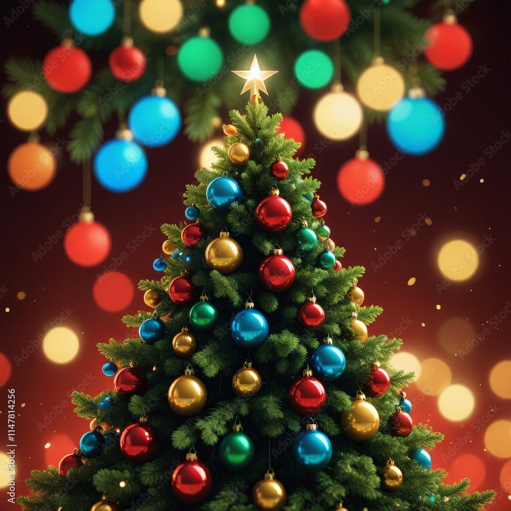 Christmas tree with red and gold ornaments on bokeh background Christmas tree with red and gold ornaments on bokeh background