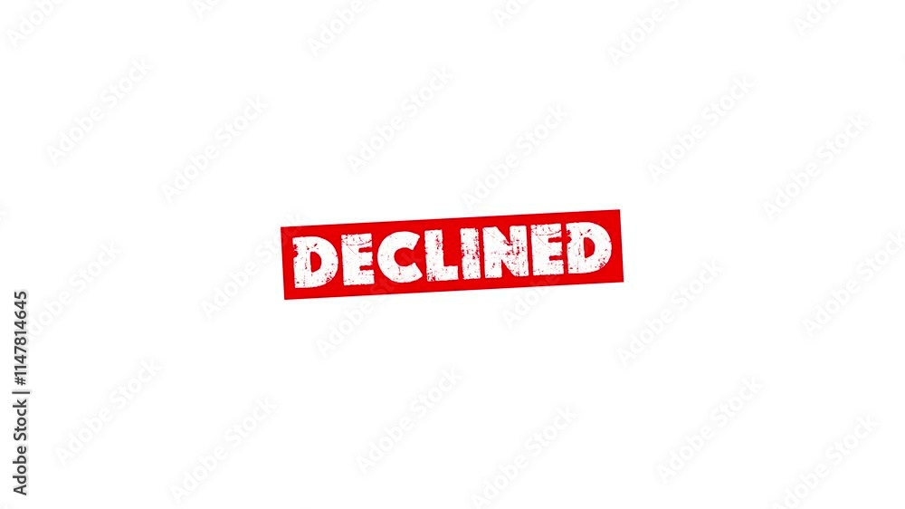 Red declined square rubber seal stamp zooming in on a white background. denied stamp video. Stamp with the text declined animation. Red declined square rubber seal stamp zooming in on a white background. denied stamp video. Stamp with the text declined animation.