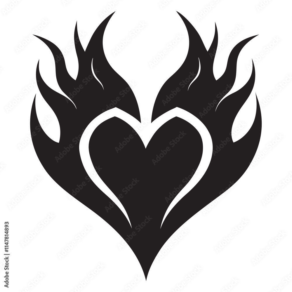 Flaming Heart Black Icon Vector Illustration Flaming Heart Black Icon Vector Illustration