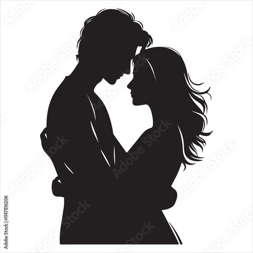 Romantic Couple Silhouette Embracing Passionately