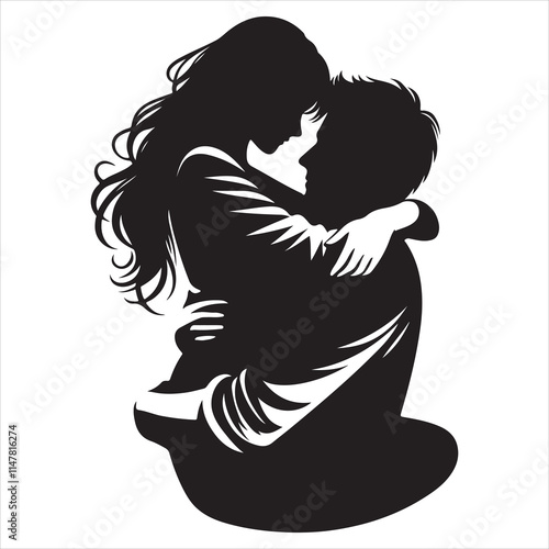 Romantic Silhouette Couple Embracing Passionately
