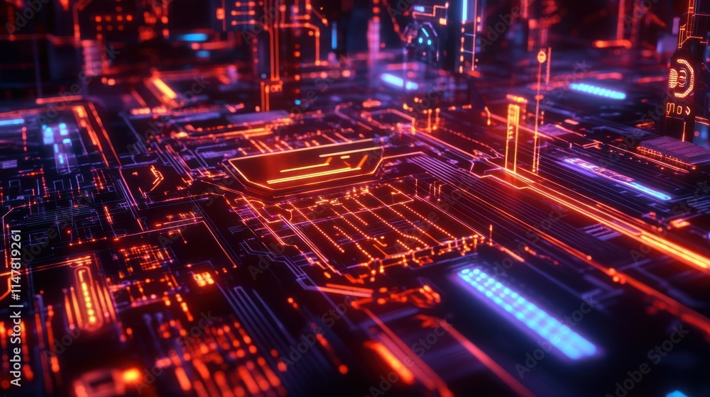 Fototapeta premium Cyberpunk Circuit Board: A Futuristic Digital Landscape