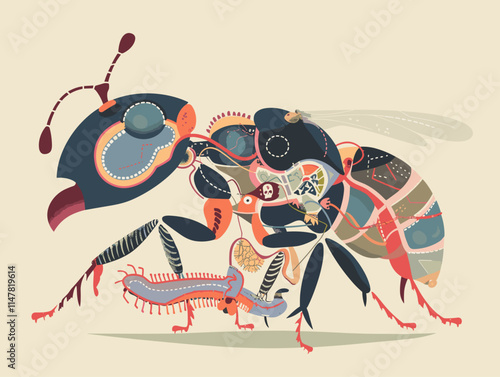 Marvelous Magnification: A Vectorized Exploration of an Ant's Intricate Internal Anatomy