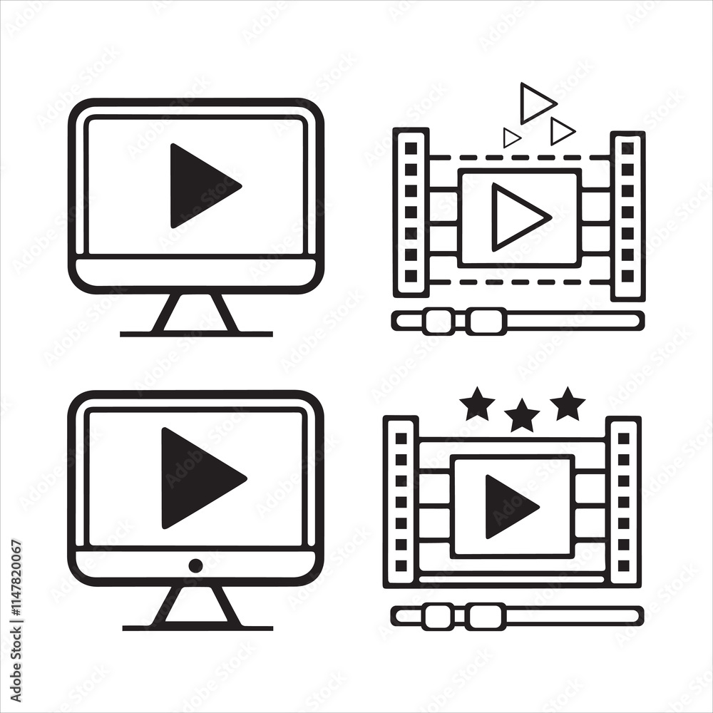 video play icons vector editable eps 10 icons set on a white background