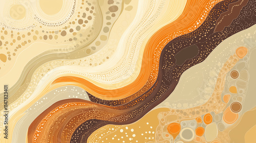 Abstract Australian Aboriginal art with flowing earthy tones