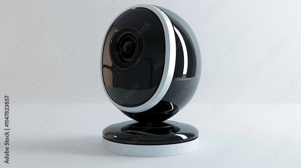 A high-quality webcam with a glossy black design, resting on white. A high-quality webcam with a glossy black design, resting on white.