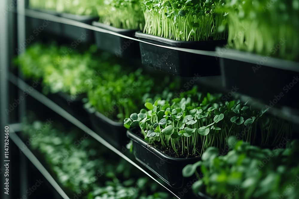 Set of microgreen sprouts in a trays Set of microgreen sprouts in a trays