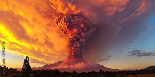 a volcano erupting with smoke and flames photo