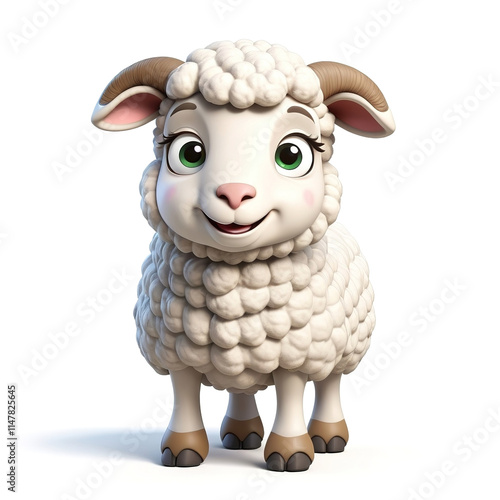 Full-body 3D cute sheep, bright illustration, isolated on a white background. photo