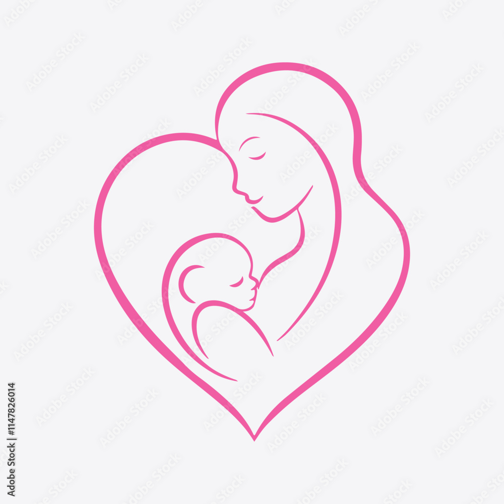 happy mother and baby icon logo design. badges for children store & baby care center. mom & baby line art illustration happy mother and baby icon logo design. badges for children store & baby care center. mom & baby line art illustration