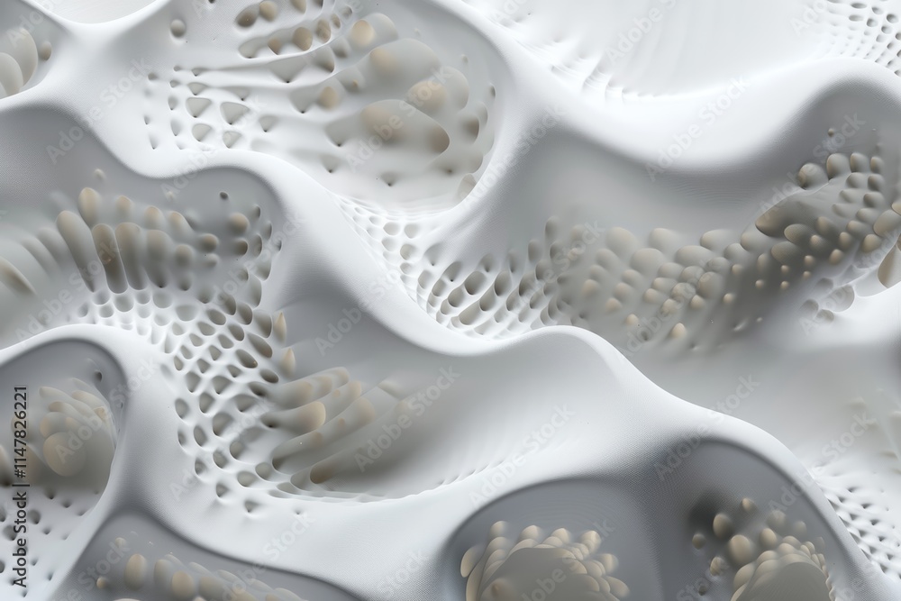 Abstract white 3D textured surface with holes and wave pattern. Abstract white 3D textured surface with holes and wave pattern.