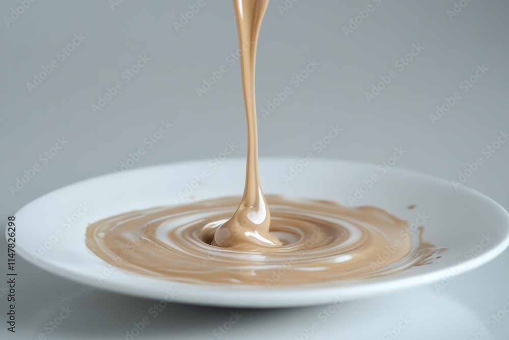 custom made wallpaper toronto digitalsuspended swirl of paint frozen mid-pour over glossy white ceramic plate under soft natural light