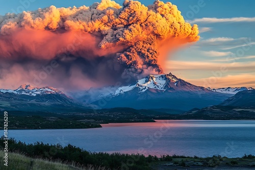 a volcano erupting with smoke and flames photo