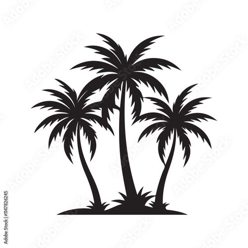 Set of palm tree Silhouette vector  illustration