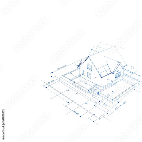 Architectural blueprint of a house transparent background digital illustration creative design top view