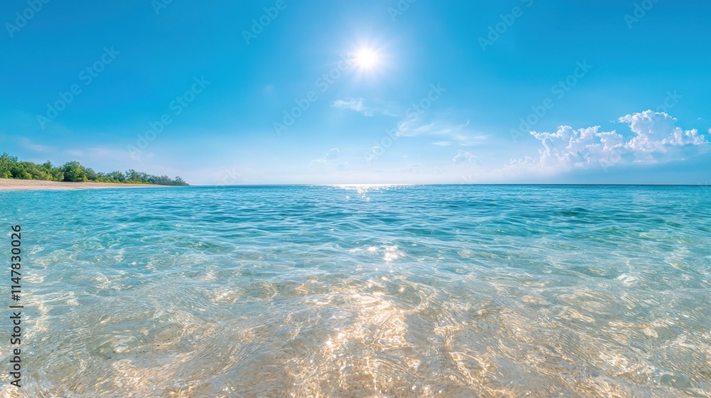 The clear and wide image captures the vast expanse of the sea stretching out to the horizon