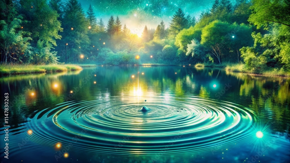 Fototapeta premium Digital Pond: Data Ripples - Abstract Double Exposure Photography