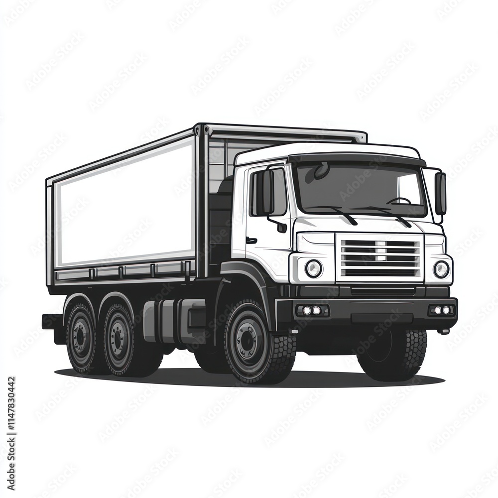 Monochrome illustration of a box truck. Monochrome illustration of a box truck.