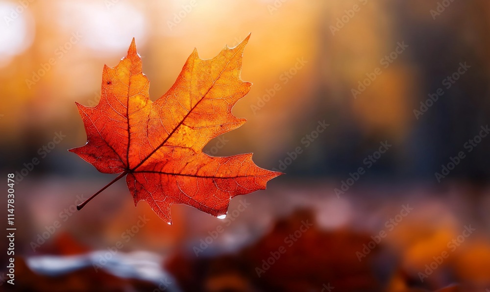 Single autumn maple leaf falling, blurred background. Single autumn maple leaf falling, blurred background.