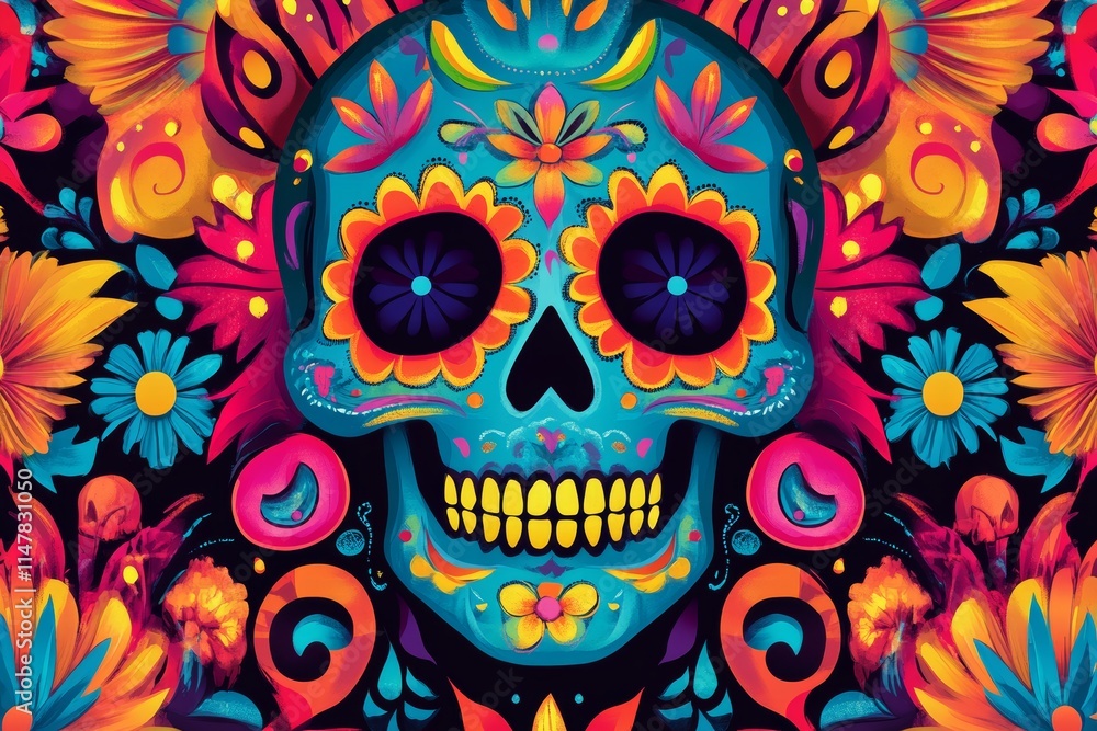 Abstract background with vivid colors and Dia de los Muertos motifs. Abstract background with vivid colors and Dia de los Muertos motifs.