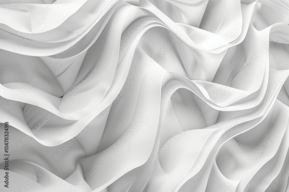 Fototapeta premium Abstract white fabric waves, flowing textile texture.