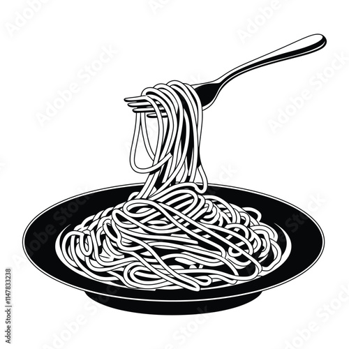 Black and White Spaghetti Plate Illustration