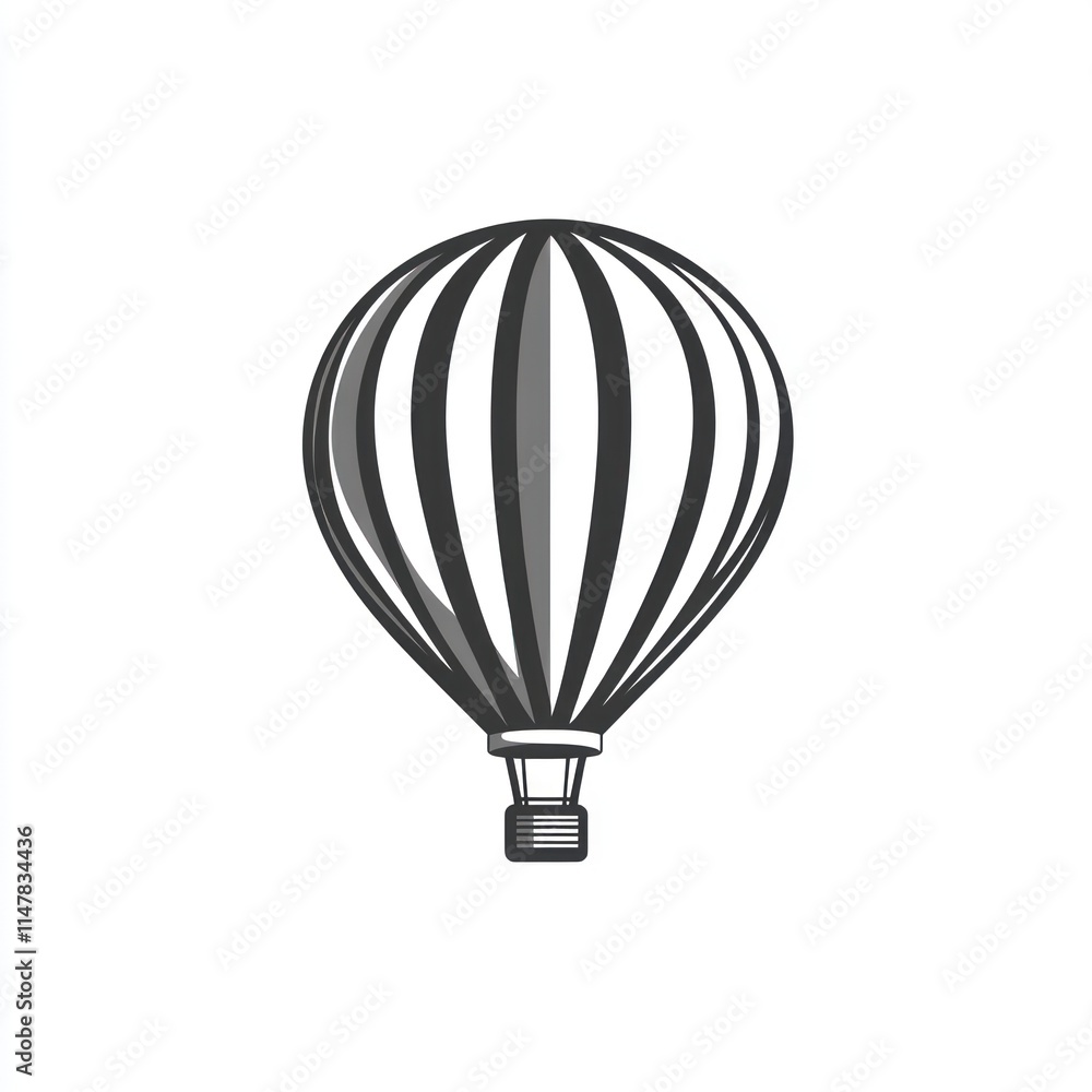 Naklejka premium Monochrome striped hot air balloon illustration.