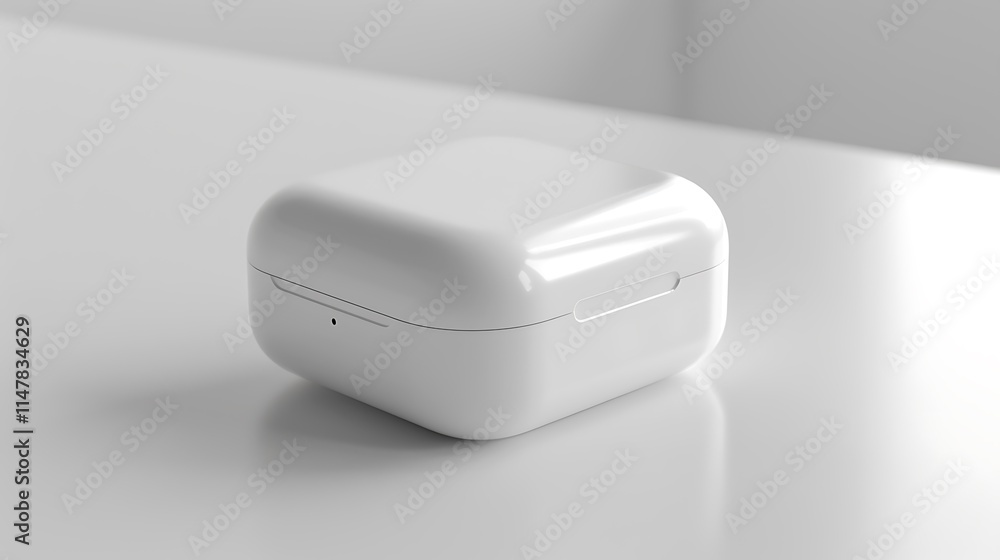 Fototapeta premium A modern wireless earbud case with a matte finish, isolated on white.