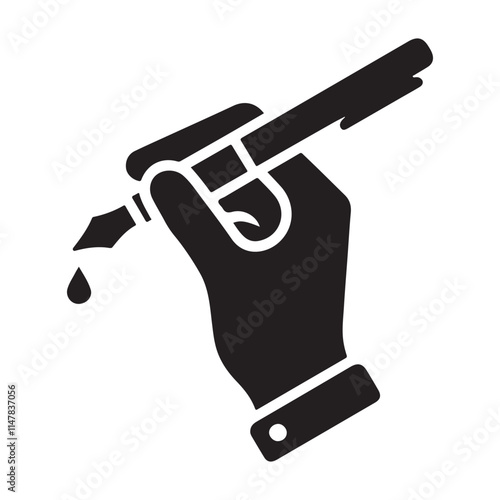 Hand Holding Pen with Ink Silhouette Illustration for Creative Writing