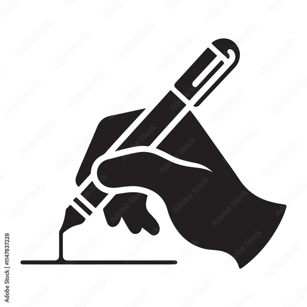 Hand Writing with Pen Vector Silhouette for Education Projects Hand Writing with Pen Vector Silhouette for Education Projects