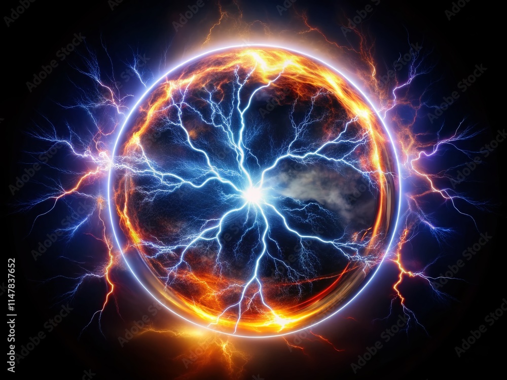 Obraz premium Double Exposure Lightning Circle - Glowing Electric Storm Abstract Art