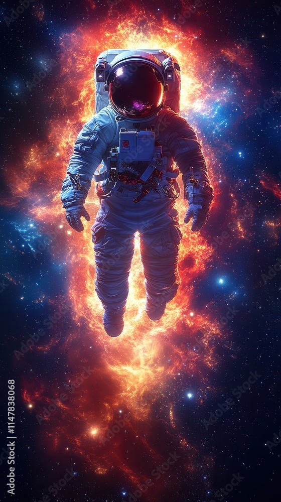 An astronaut floats in a vibrant cosmic landscape, surrounded by colorful nebulae and stars, evoking a sense of exploration. An astronaut floats in a vibrant cosmic landscape, surrounded by colorful nebulae and stars, evoking a sense of exploration.