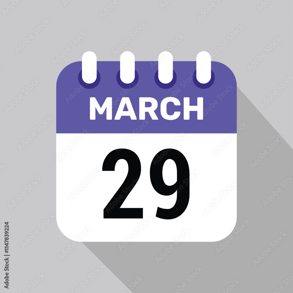 29 march calendar icon vector with date background. Vector schedule symbol. 29 march calendar icon vector with date background. Vector schedule symbol.