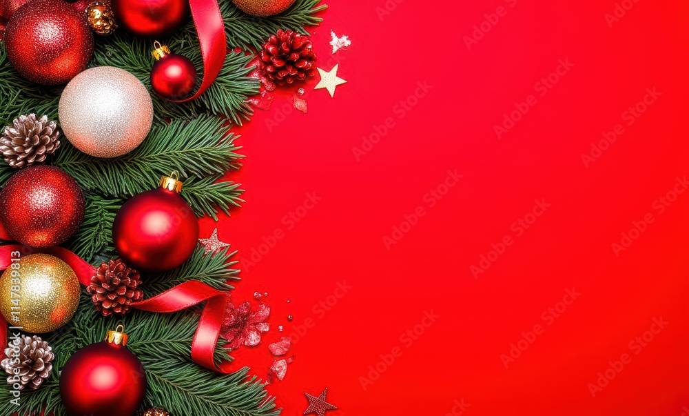 Festive holiday decorations with ornaments Festive holiday decorations with ornaments