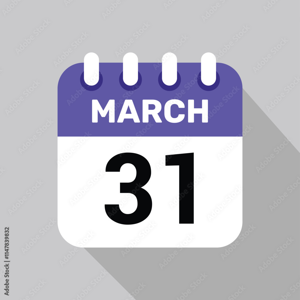 31 march calendar icon vector with date background. Vector schedule symbol. 31 march calendar icon vector with date background. Vector schedule symbol.