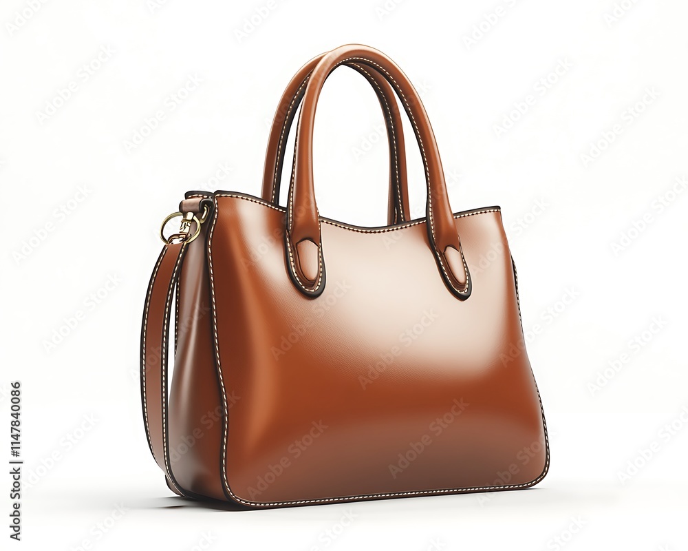 3D rendered leather handbag with polished finish, set against a pristine white backdrop, highlighting its quality. 3D rendered leather handbag with polished finish, set against a pristine white backdrop, highlighting its quality.