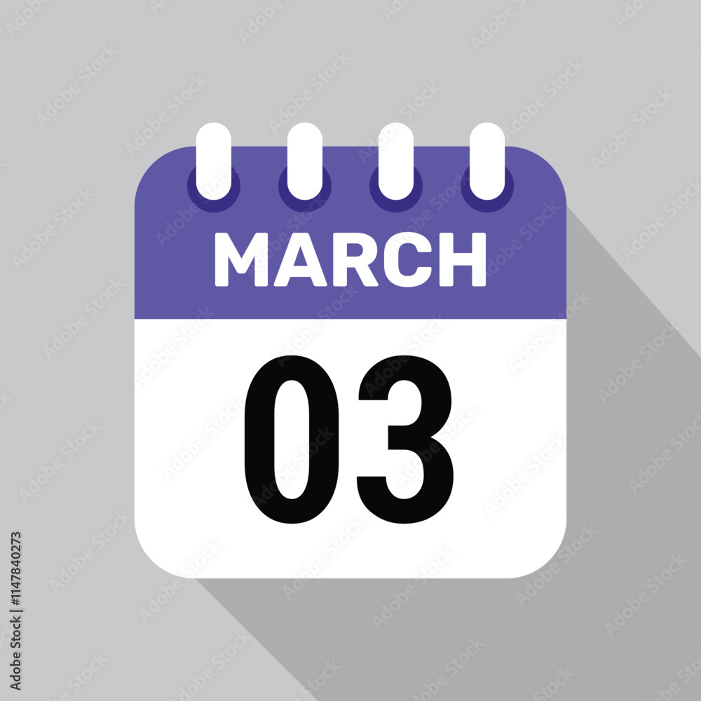 3 march calendar icon vector with date background. Vector schedule symbol. 3 march calendar icon vector with date background. Vector schedule symbol.