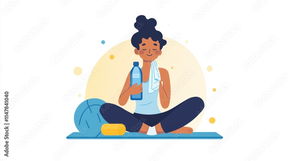 Woman Resting After Yoga Holding Water Bottle Woman Resting After Yoga Holding Water Bottle