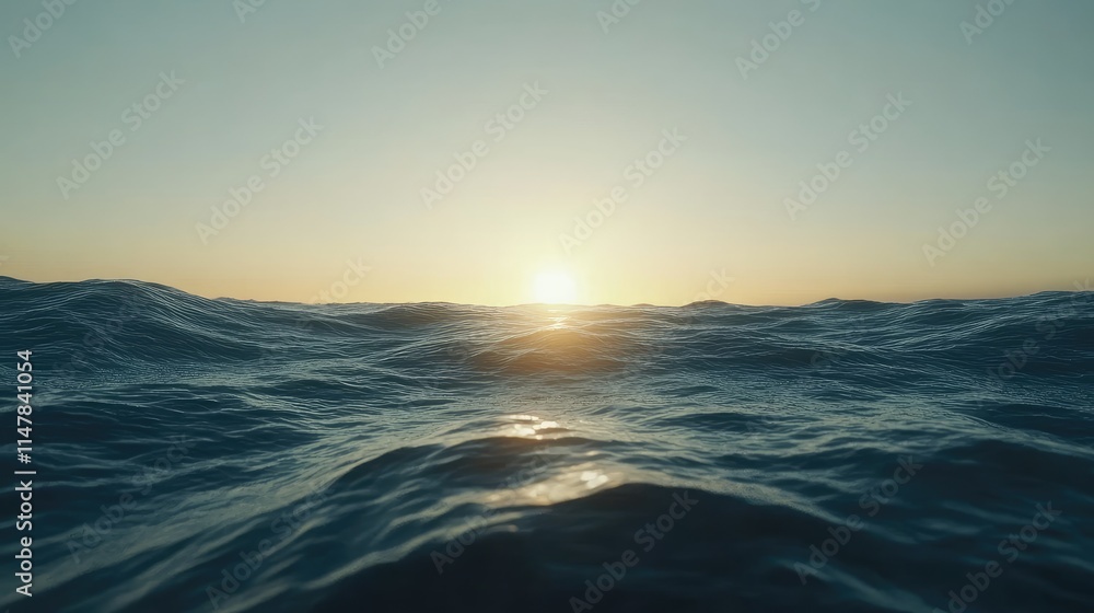 Obraz premium Tranquil Ocean Waves at Dusk with Beautiful Sunset Reflection