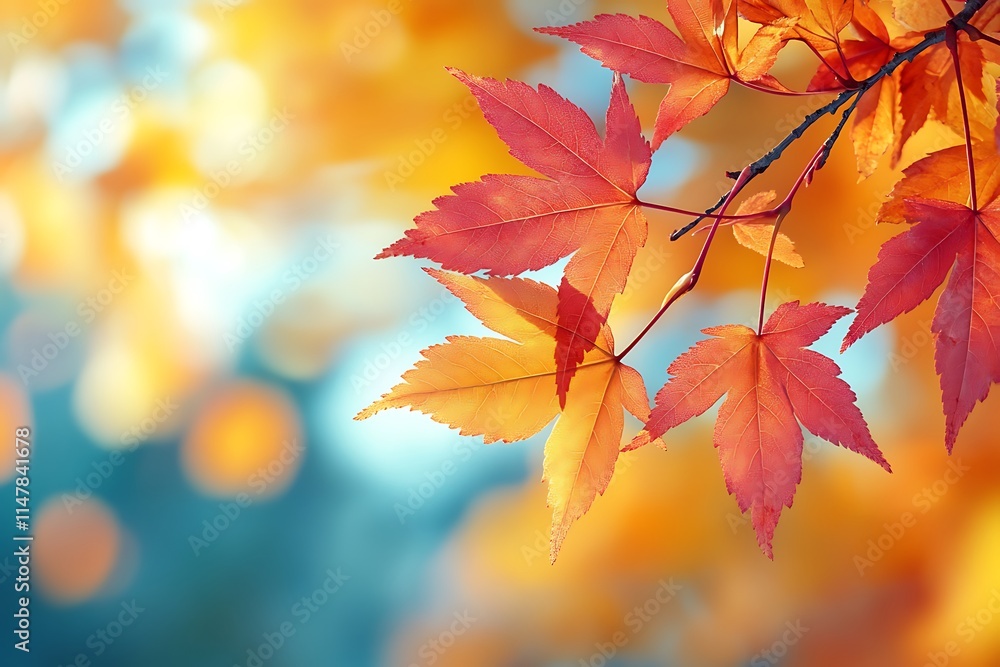 Vibrant Autumn Maple Leaves Against a Soft Bokeh Background Vibrant Autumn Maple Leaves Against a Soft Bokeh Background