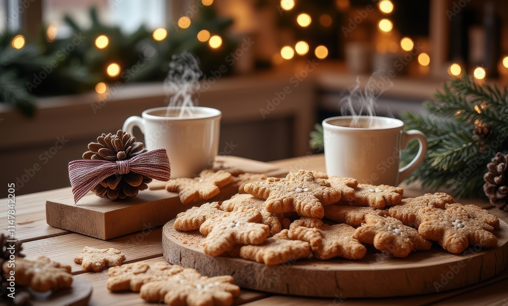 Cozy holiday cookies with warm drinks Cozy holiday cookies with warm drinks