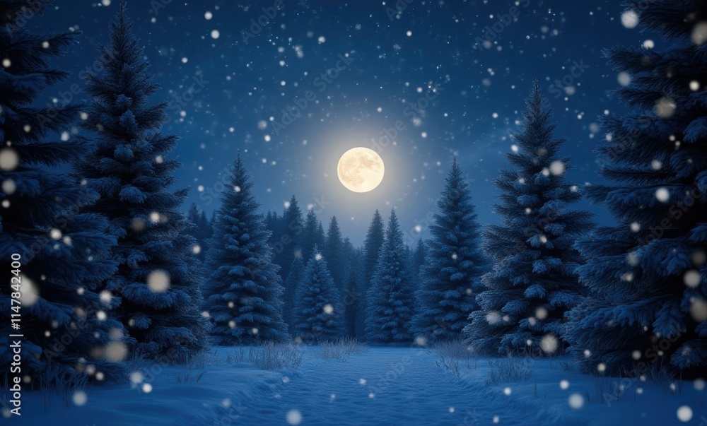 Snowy night with a bright full moon Snowy night with a bright full moon