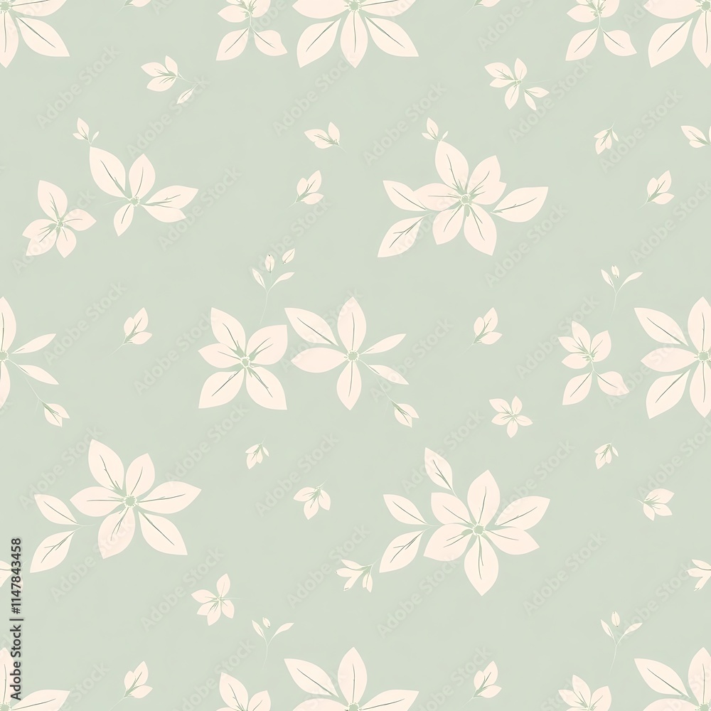Creamy Floral Seamless Pattern: Delicate, minimalist floral design in soft cream on a sage green background. Perfect for textile prints, wallpapers, and various design projects. Creamy Floral Seamless Pattern: Delicate, minimalist floral design in soft cream on a sage green background. Perfect for textile prints, wallpapers, and various design projects.