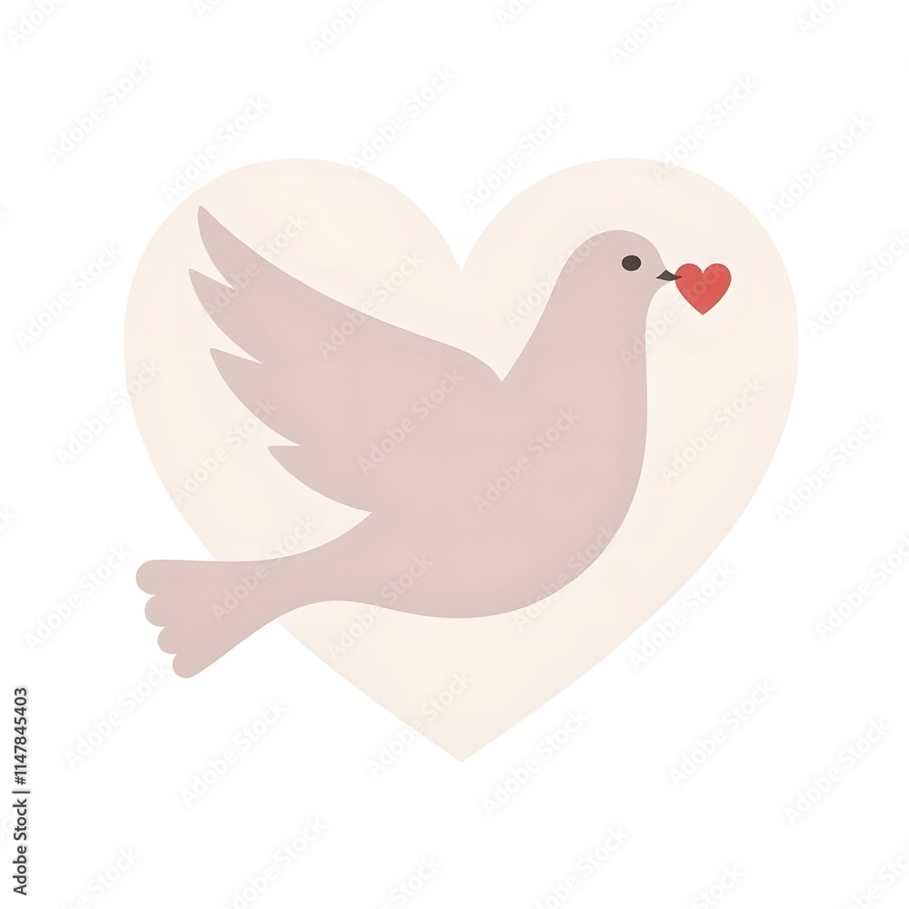 A minimalist illustration of a dove holding a heart. Perfect for Valentine's Day greetings and cards. A minimalist illustration of a dove holding a heart. Perfect for Valentine's Day greetings and cards.